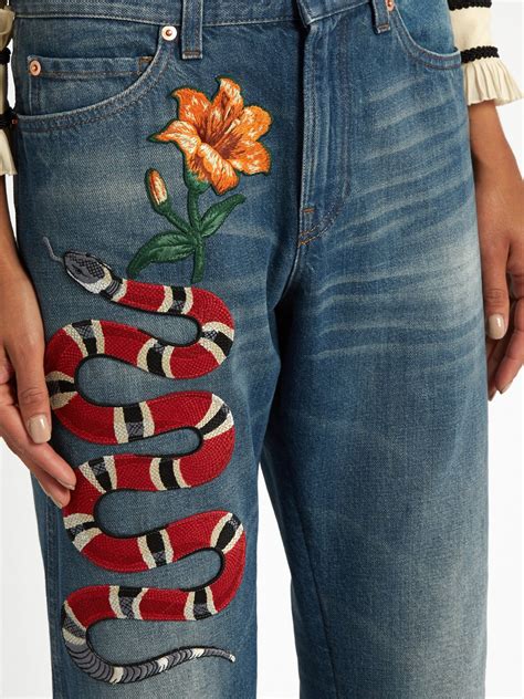 gucci green snake pants|gucci snake embroidered jeans.